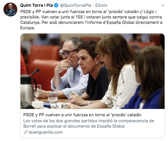 Tuit de Quim Torra / @QuimTorraiPla