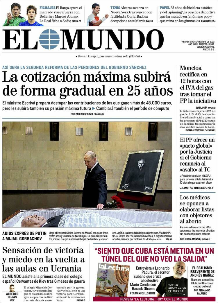 Portada de 'El Mundo' del 2 de septiembre de 2022