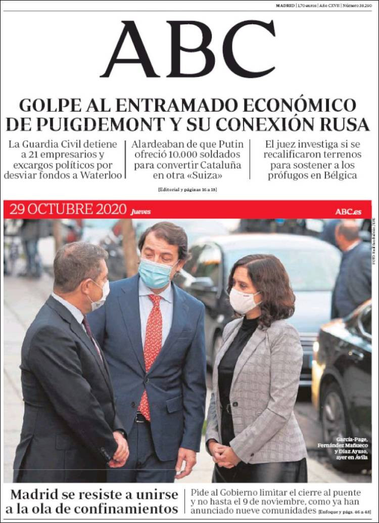 Portada de 'ABC' del jueves 29 de octubre