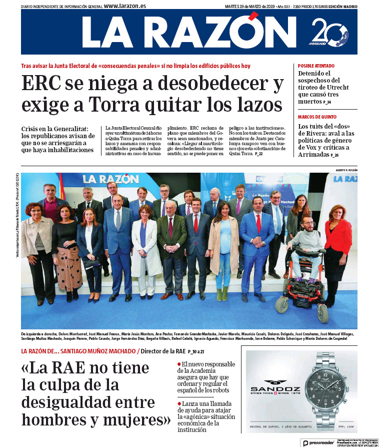 Portada de 'La Razón'