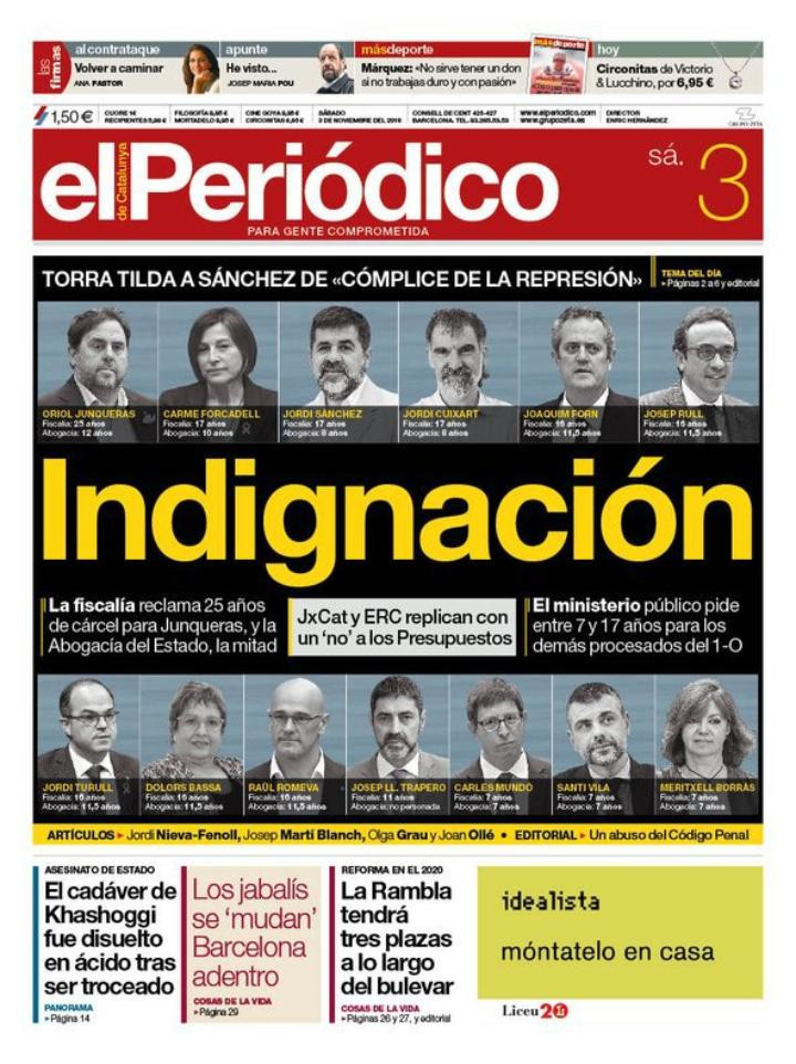 Portada de 'El Periódico' del 3 de noviembre / CG