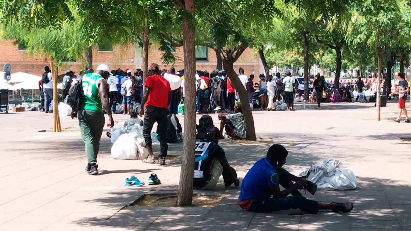 Imagen de los manteros tratando de reocupar el paseo Juan de Borbón de Barcelona / CG