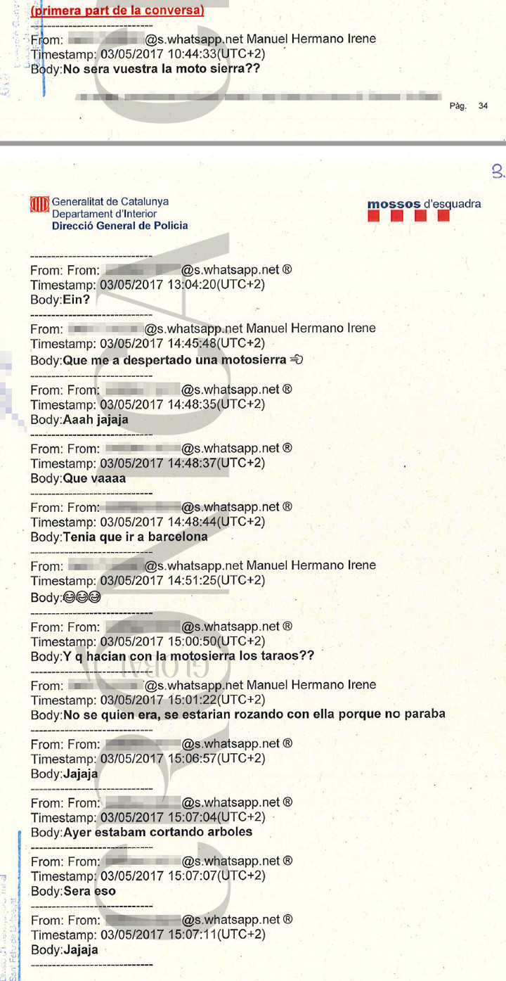 Fragmentos de los mensajes vía whatsapp entre Rosa Peral y su vecino / CG