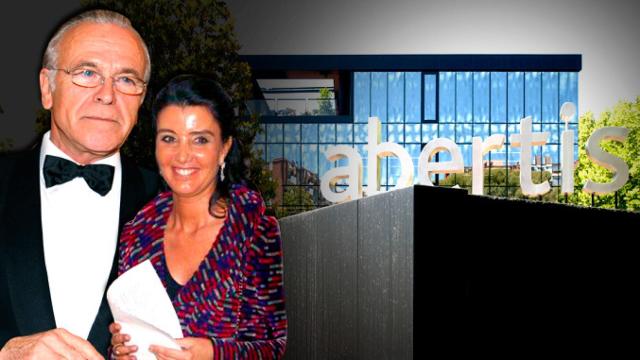 Isidro Fainé y Liliana Godia ante la sede de Abertis / FOTOMONTAJE DE CG