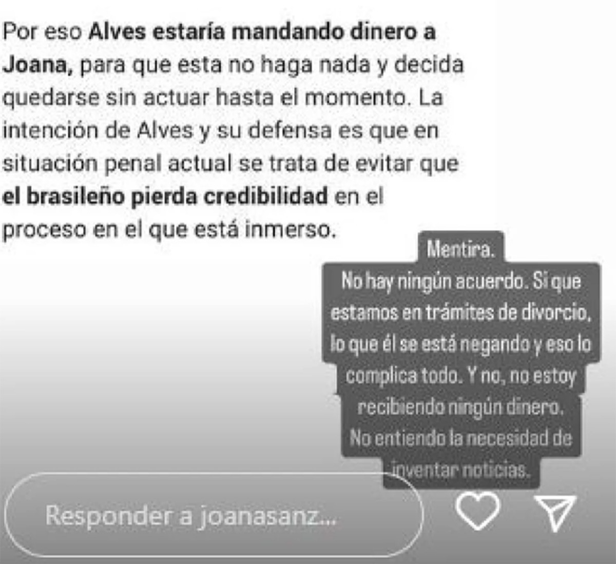 Joana Sanz sale al paso de las últimas informaciones sobre su divorcio de Alves / REDES