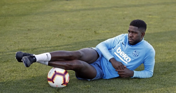 Una foto de Samuel Umtiti durante un entrenamiento del Barça / FCB