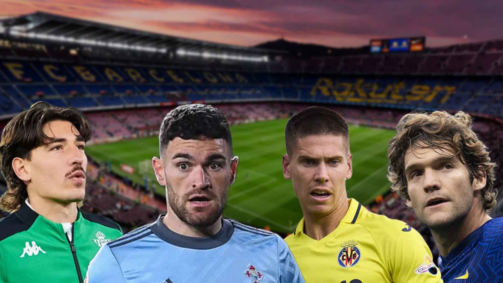 Bellerín, Javi Galán, Foyth y Marcos Alonso, cuatro laterales en la órbita del Barça / FOTOMONTAJE CULEMANIA