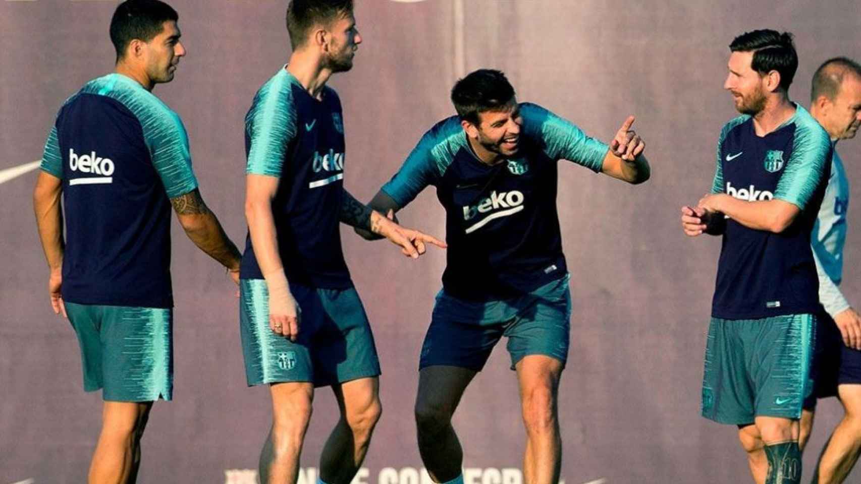 Los pesos pesados del Barça durante un entrenamiento del Barça / FCB