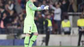 Una foto de Ter Stegen celebrando el gol del Barça ante el Manchester United / FCB