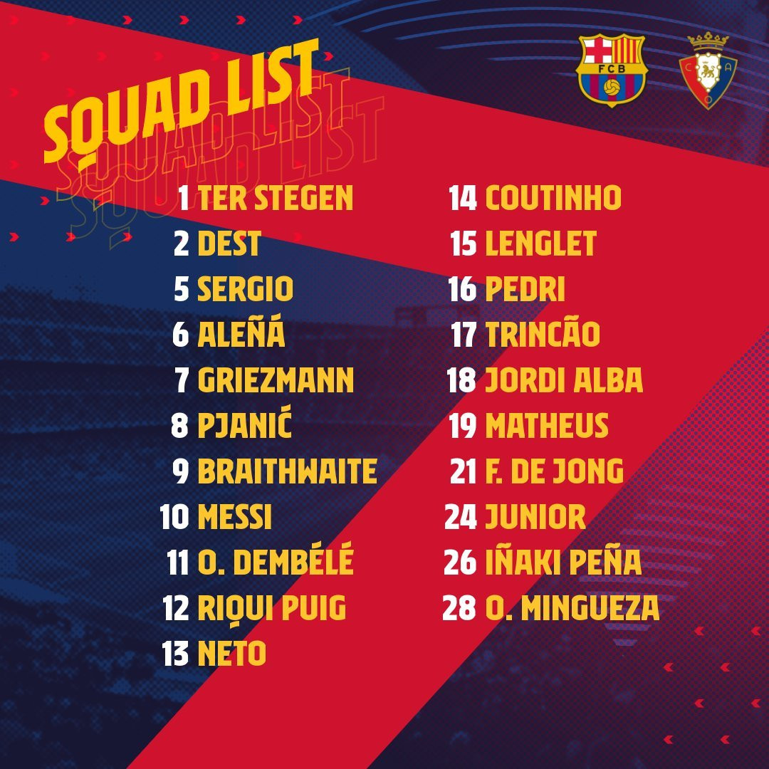 Convocatoria Barça-Osasuna | FCB