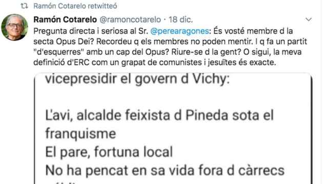 El tuit de Ramón Cotarelo contra Pere Aragonés en pleno éxtasis indepe por la sentencia