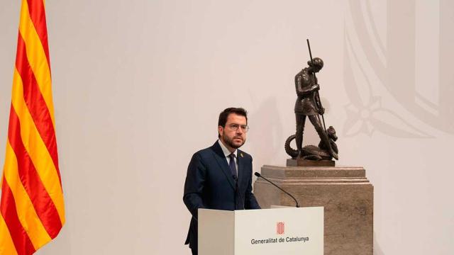 El presidente de la Generalitat, Pere Aragonès, en el acto de toma de posesión de los nuevos consejeros de ERC / EUROPA PRESS