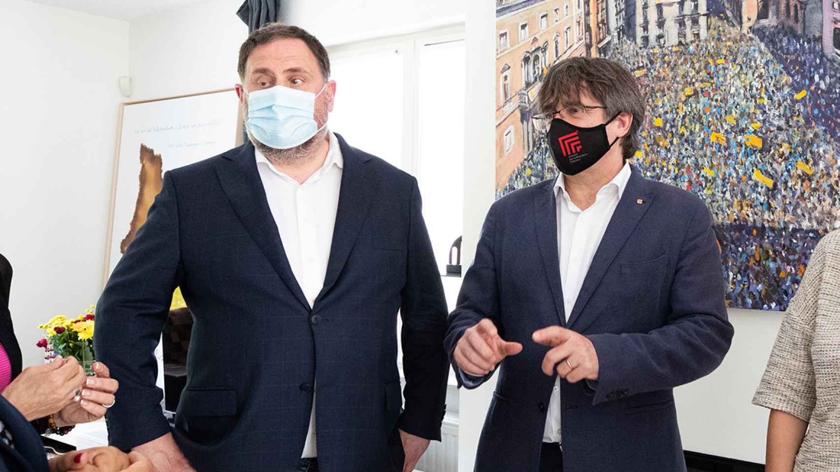 El expresidente catalán Carles Puigdemont y el exvicepresidente Oriol Junqueras, cohesionados para denunciar el espionaje con Pegasus / EUROPA PRESS