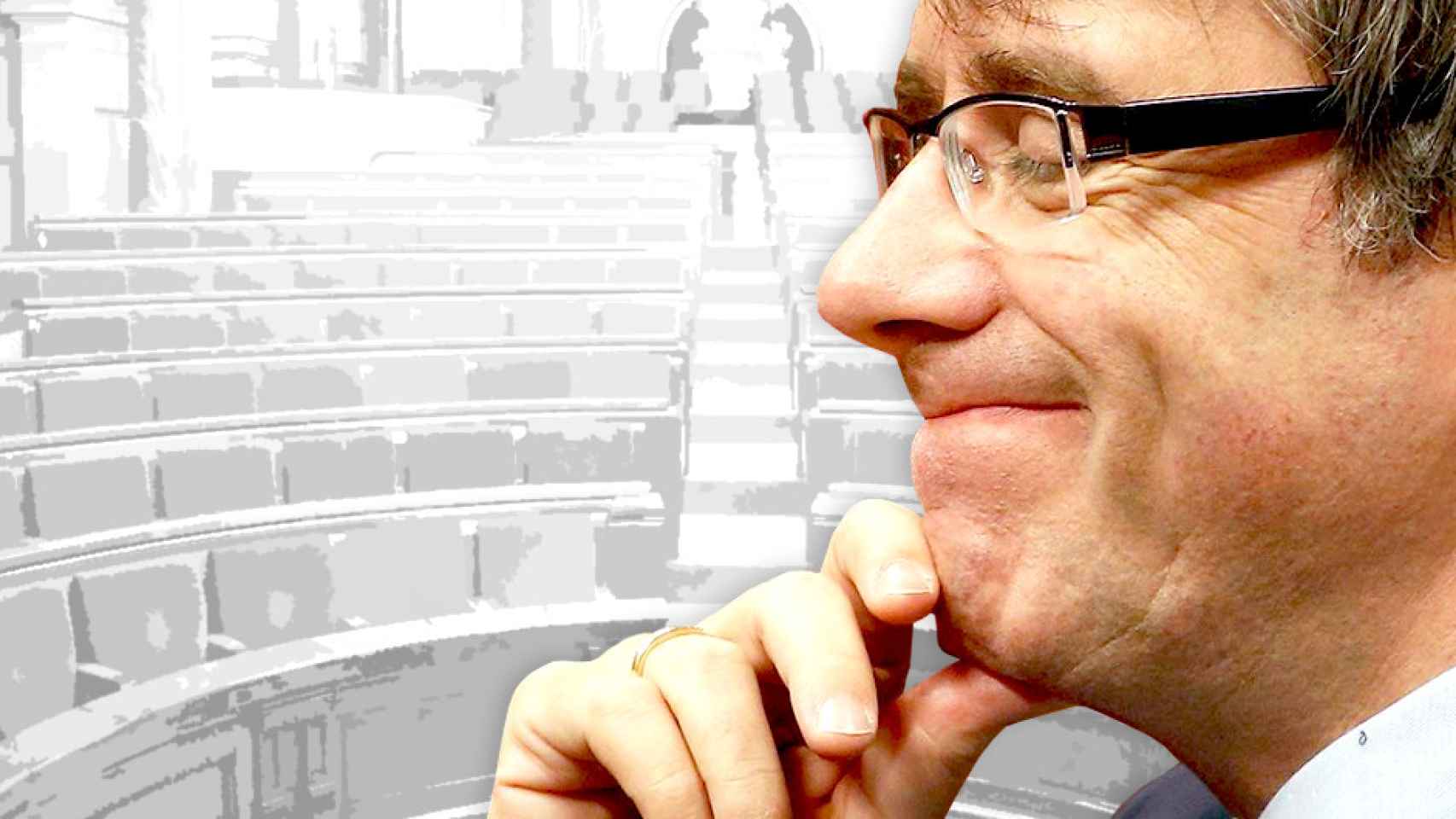 Carles Puigdemont, presidente de la Generalitat, y el Parlament de fondo / FOTOMONTAJE DE CG