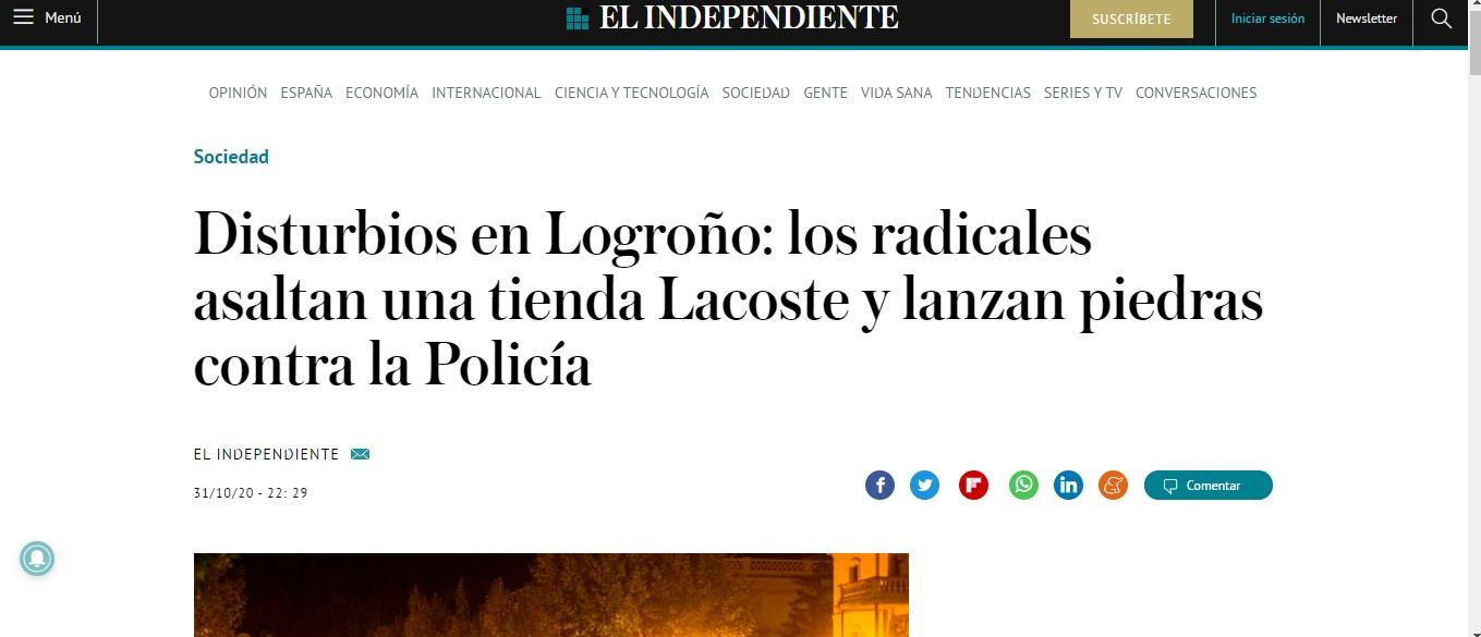 Noticia de 'El Independiente' del 1 de noviembre de 2020