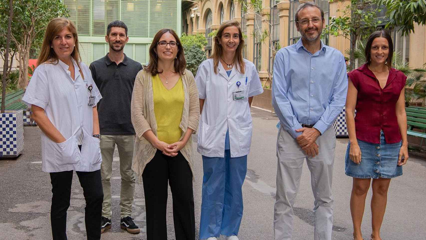 Marta Sitges, Kilian Vellvé, Fàtima Crispi, Isabel Blanco, Eduard Gratacós y Francesca Crovetto participantes del estudio sobre el déficit de peso y los problemas cardiovasculares / Francisco Àvia