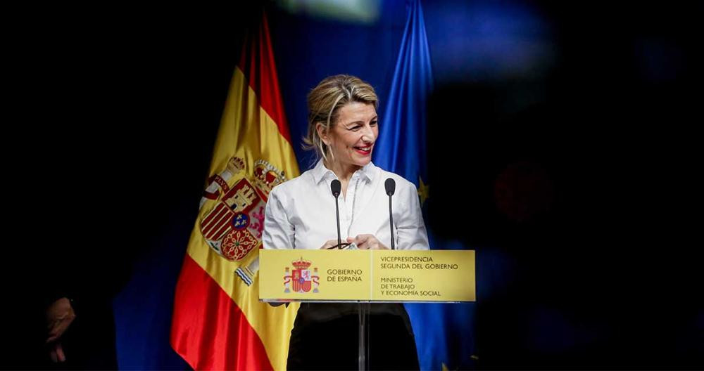 La vicepresidenta segunda y ministra de Trabajo y Economía Social, Yolanda Díaz, tras la reunión del Diálogo Social / Ricardo Rubio (EP)