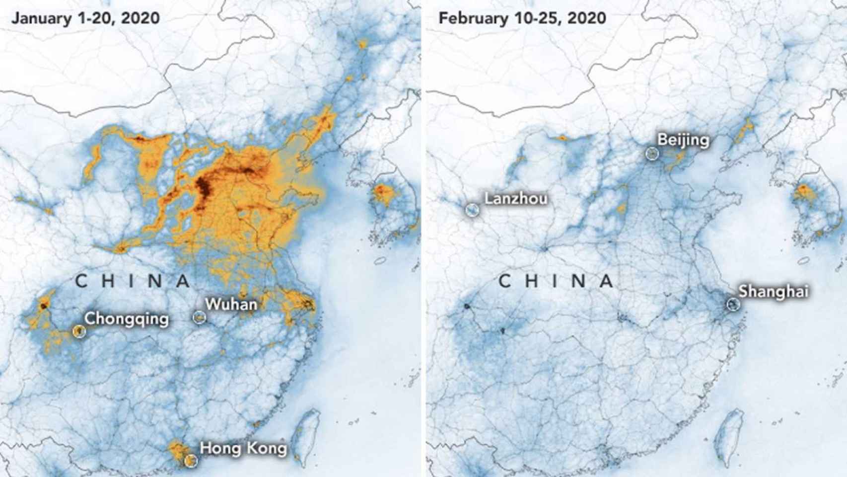 Mapa de la contaminación en China / NASA