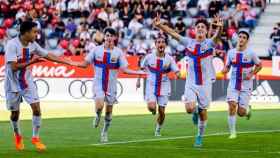 Víctor Barberà, el Lewandowski de la Masía, celebra su gol con el Juvenil A / FCB