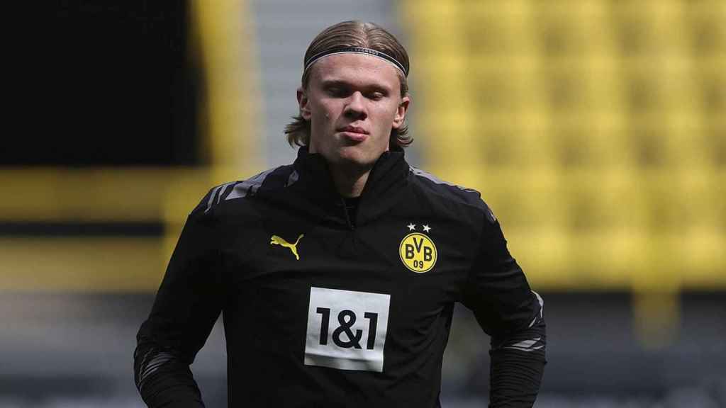 Erling Haaland, durante una sesión de entrenamiento antes de su última lesión / EFE