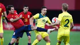 Oyarzabal luchando un balón contra Australia / RFEF