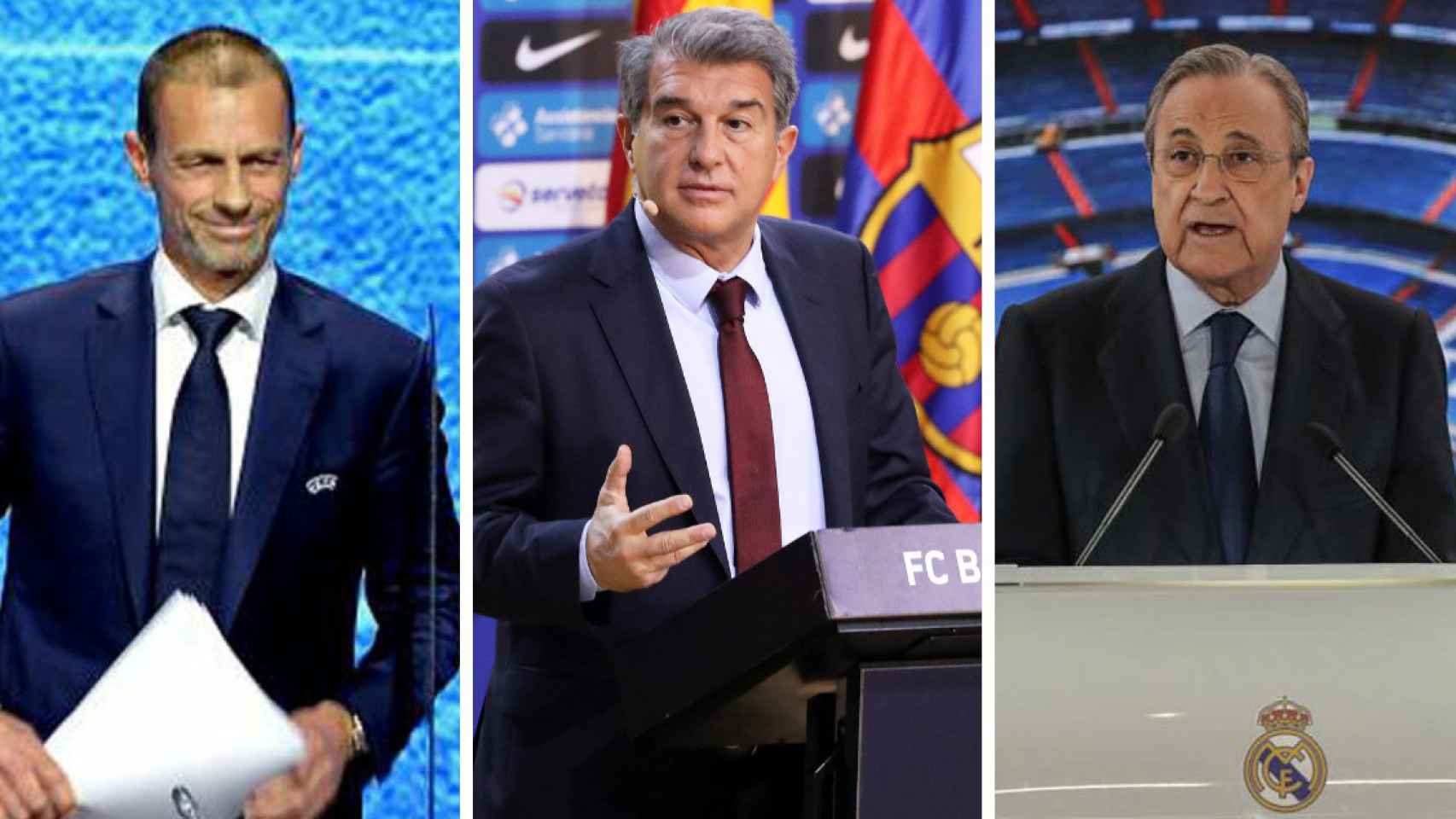 Ceferin, Laporta y Florentino en un fotomontaje / Culemanía