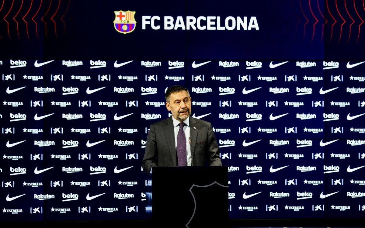 Josep Maria Bartomeu en su última rueda de prensa con el Barça / FCB