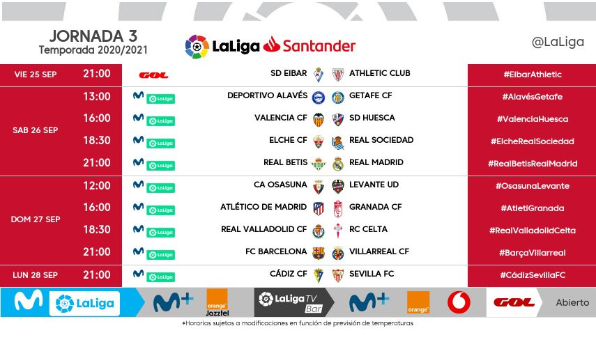 Los horarios de la tercera jornada / LA LIGA