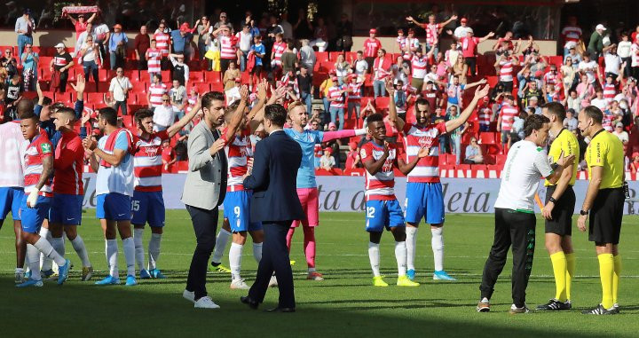 Los jugadores del Granada celebrando la victoria en su campo / EFE