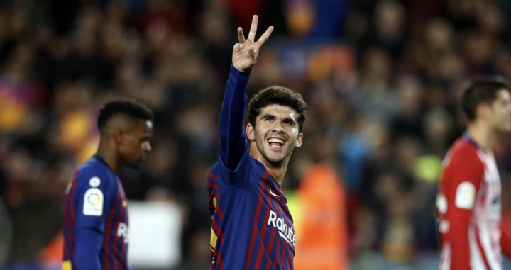 Una foto de Carles Aleñá celebrando la victoria ante el Atlético de Madrid / FCB