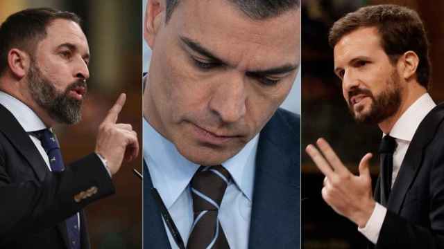 Santiago Abascal, Pedro Sánchez y Pablo Casado, protagonistas de una guerra judicial consecuencia del fracaso de la política / CG