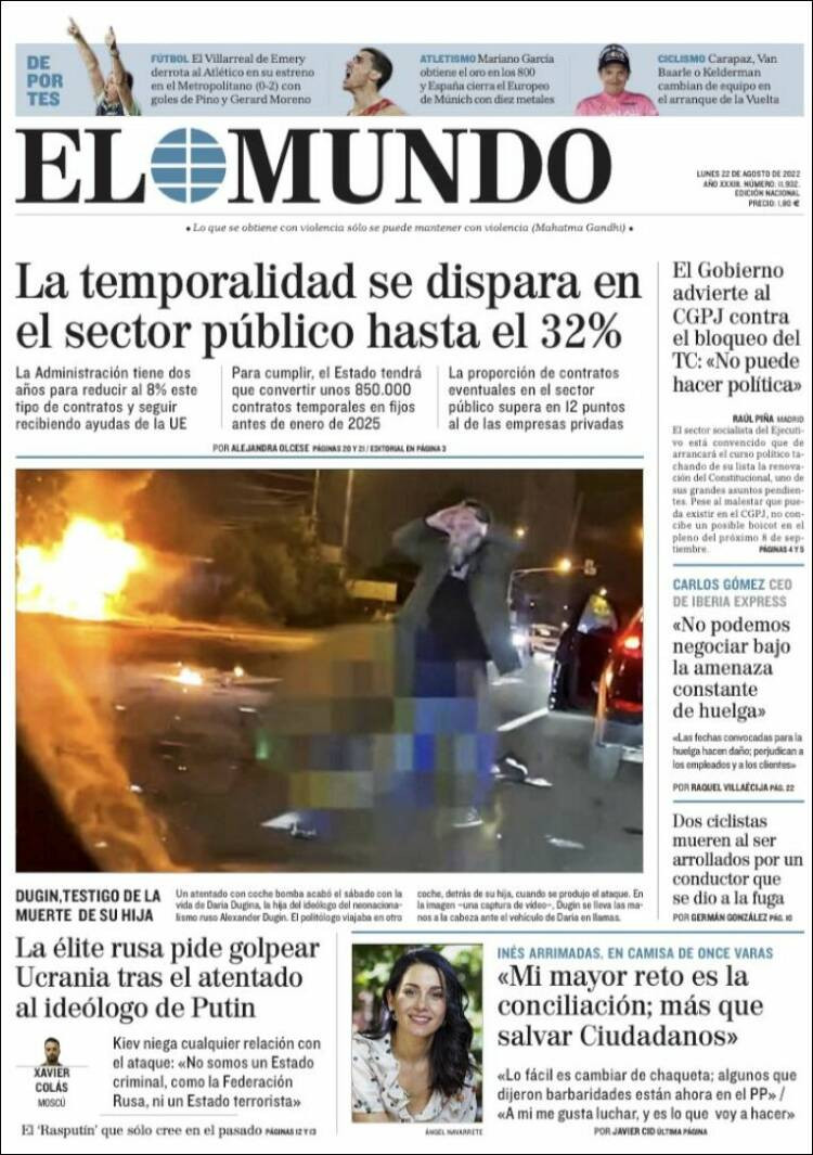 Portada de 'El Mundo' del 22 de agosto de 2022