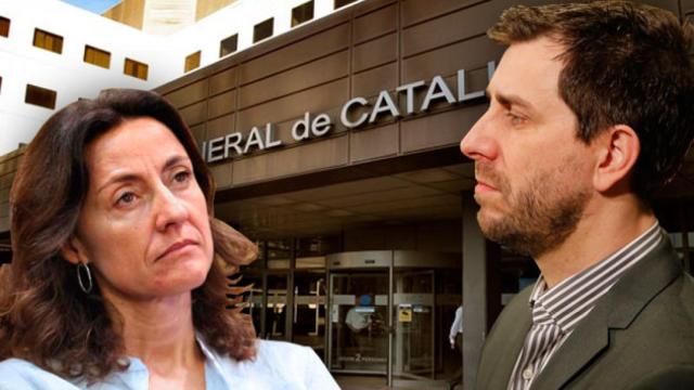 La alcaldesa de Sant Cugat, Mercè Conesa (CDC), y Toni Comín (ERC), ante el Hospital General / FOTOMONTAJE CG