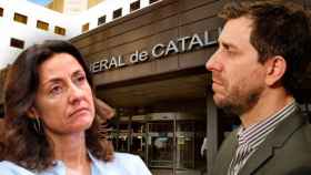 La alcaldesa de Sant Cugat, Mercè Conesa (CDC), y Toni Comín (ERC), ante el Hospital General / FOTOMONTAJE CG