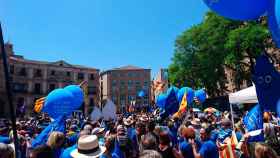 El final de la manifestación, ya en la plaza de la Catedral de Barelona.