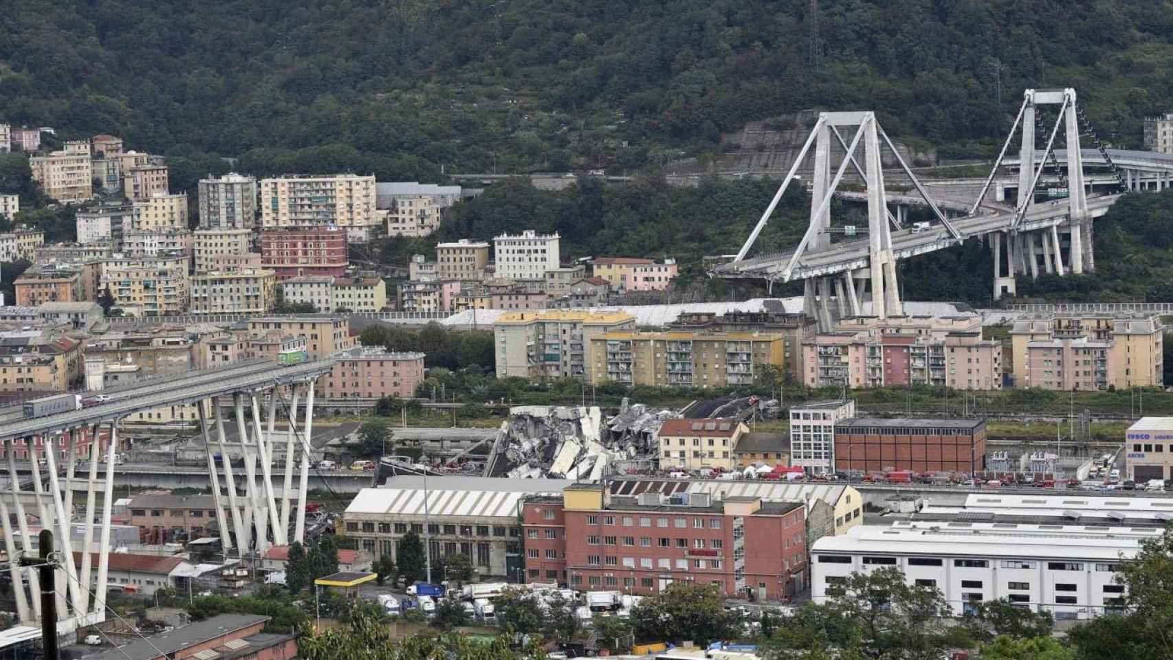 El viaducto Morandi de Génova, tras derrumbarse en agosto de 2018