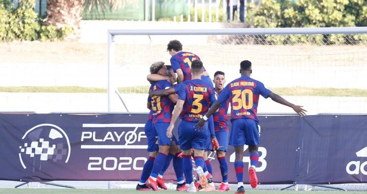 El Barça B celebrando el gol de Konrad contra el Real Valladolid Promesas / FC Barcelona