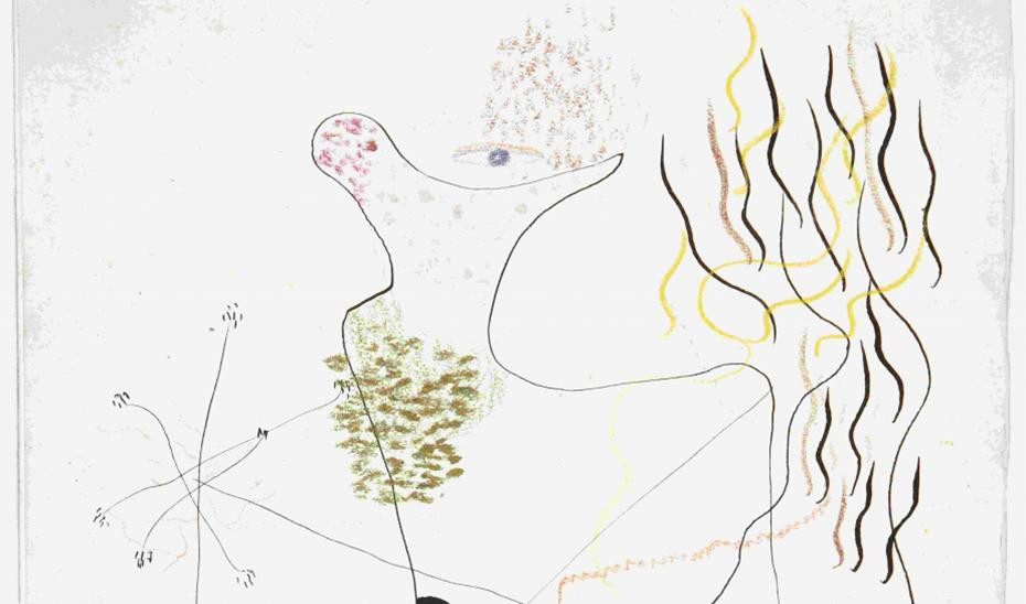 Detalle del dibujo a tinta china y lápices de colores de Federico García Lorca titulado ‘Pierrot priápico’, hacia 1932-1936. CFGL