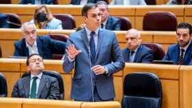 Pedro Sánchez, presidente del Gobierno, compareciendo en el Senado ayer / EP