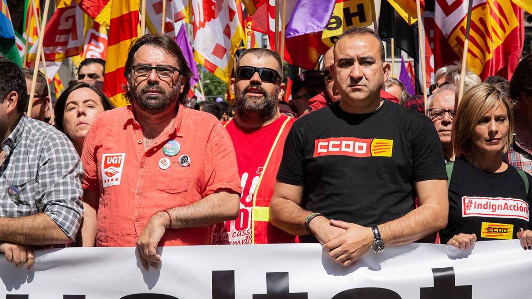 El secretario general de los sindicatos UGT en Cataluña, Camil Ros, y el de CCOO, Javier Pacheco / EUROPA PRESS