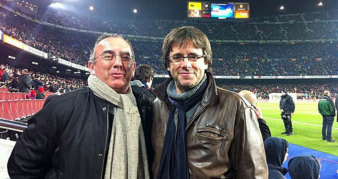 Josep Manel Bassols y Carles Puigdemont en el Camp Nou / CG