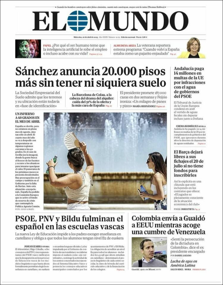 Portada de 'El Mundo' de 26 de abril de 2023 / KIOSKO.NET