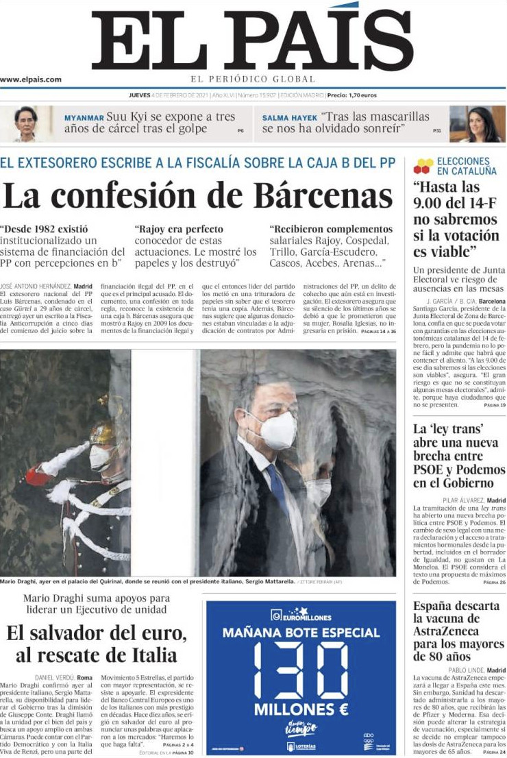 Portada de 'El País' del 4 de febrero de 2021 / KIOSKO.NET