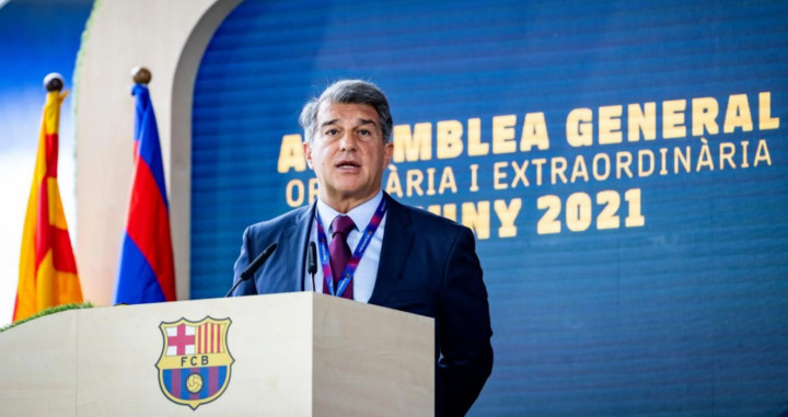 Laporta, presidente del Barça, durante la Asamblea de socios compromisarios / FC Barcelona