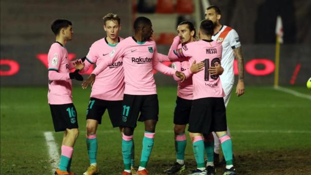 Messi y Griezmann celebrando el gol contra el Rayo Vallecano / FC Barcelona