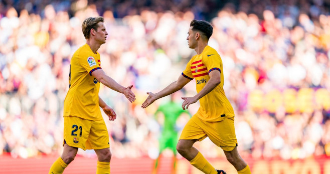 Frenkie de Jong y Pedri, durante el compromiso contra el Atlético de Madrid / FCB