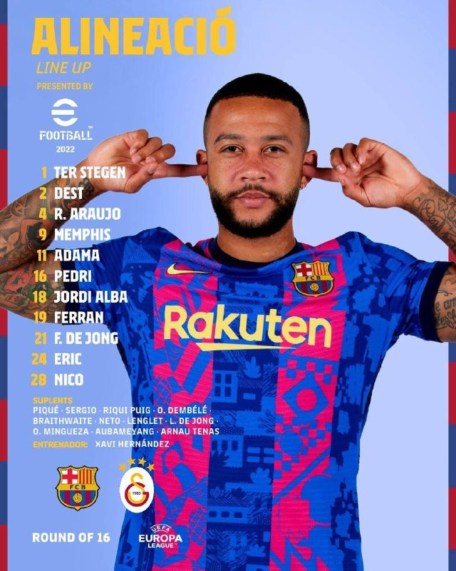 La alineación del FC Barcelona para enfrentarse al Galatasaray en la Europa League / FCB