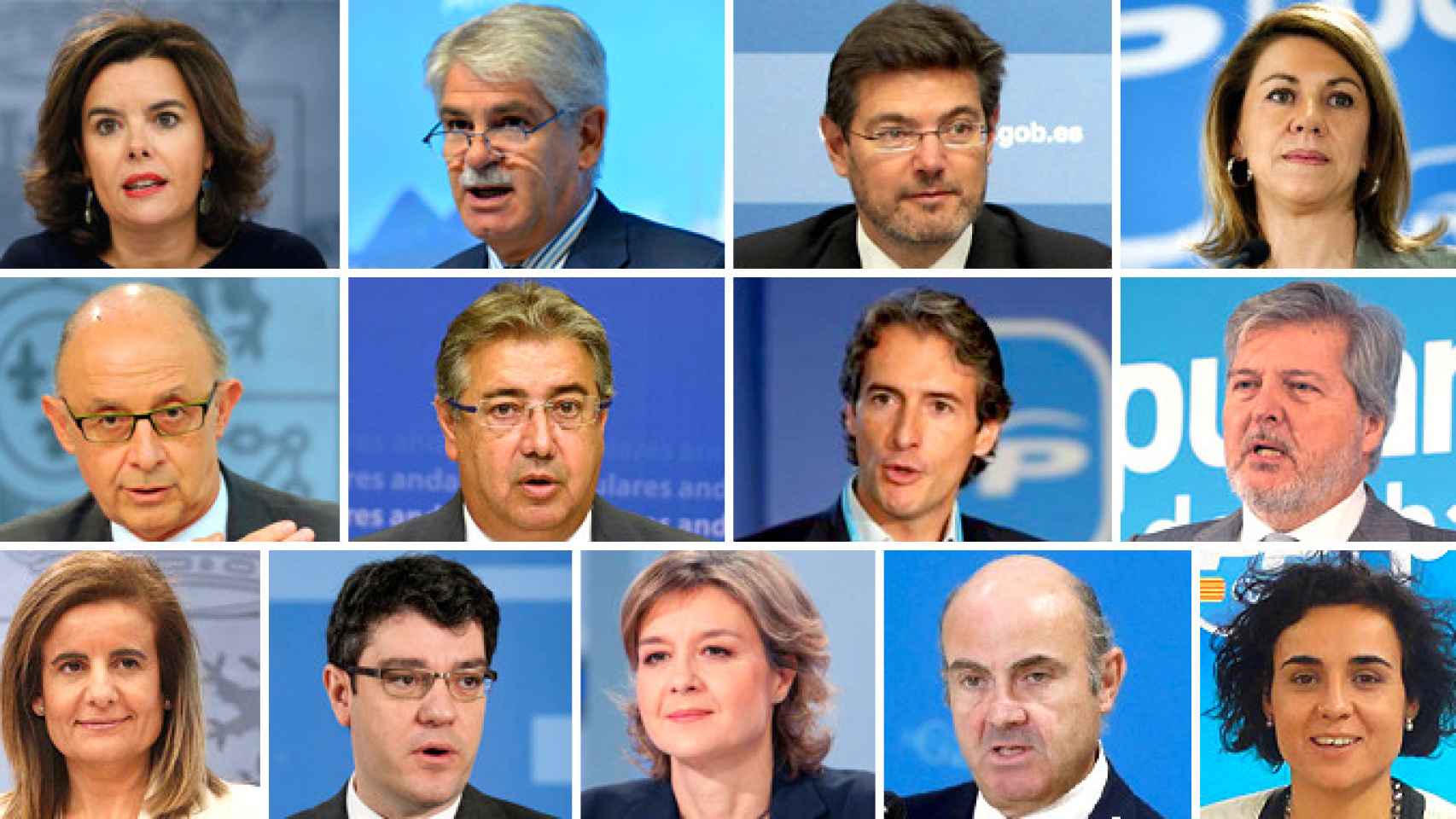 Soraya Saénz de Santamaría, Alfonso Dastís, Rafael Catalá, Mª Dolores de Cospedal, Cristóbal Montoro, Juan Ignacio Zoido, Iñigo de la Serna, Iñigo Méndez, Fátima Báñez, Álvaro Nadal, Isabel García, Luis de Guindos y Dolors Montserrat / CG