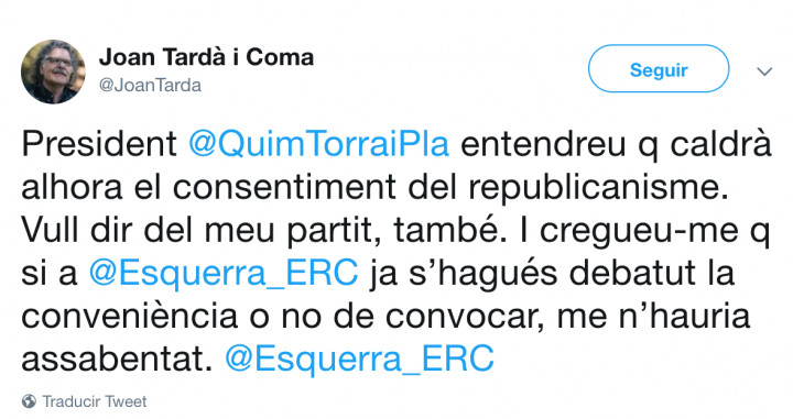 Tardà carga contra Torra en Twitter / TWITTER