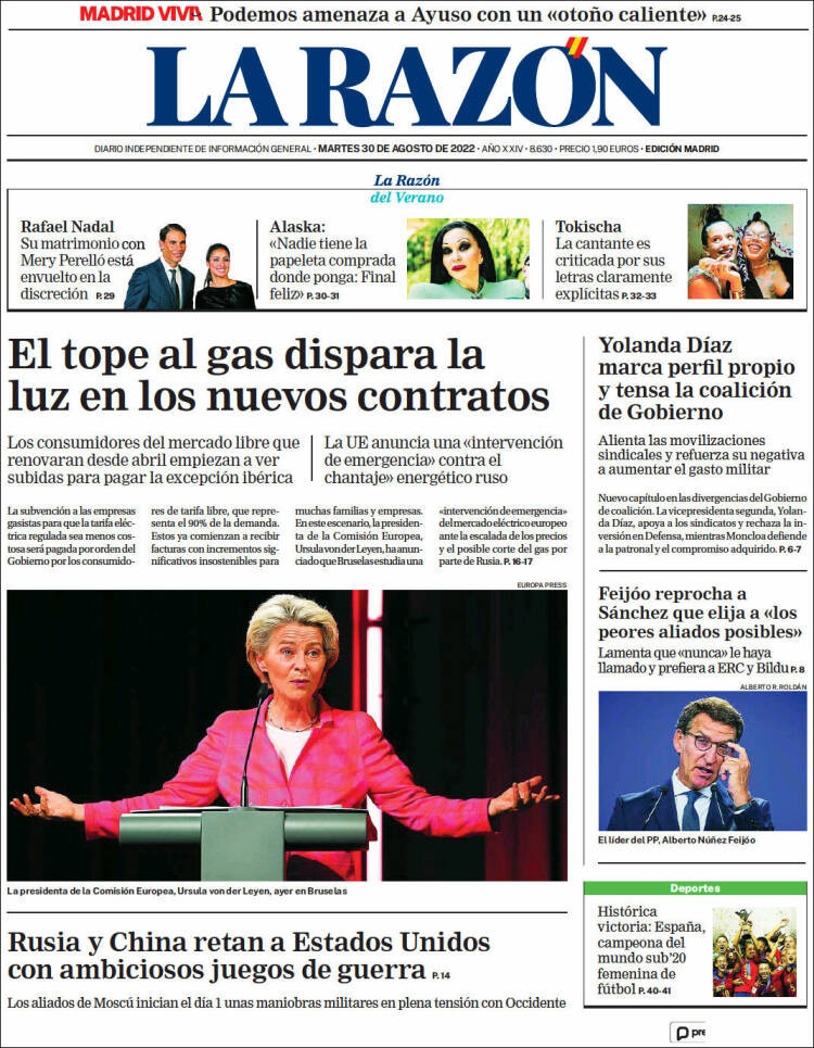 Portada de 'La Vanguardia' del 30 de agosto de 2022
